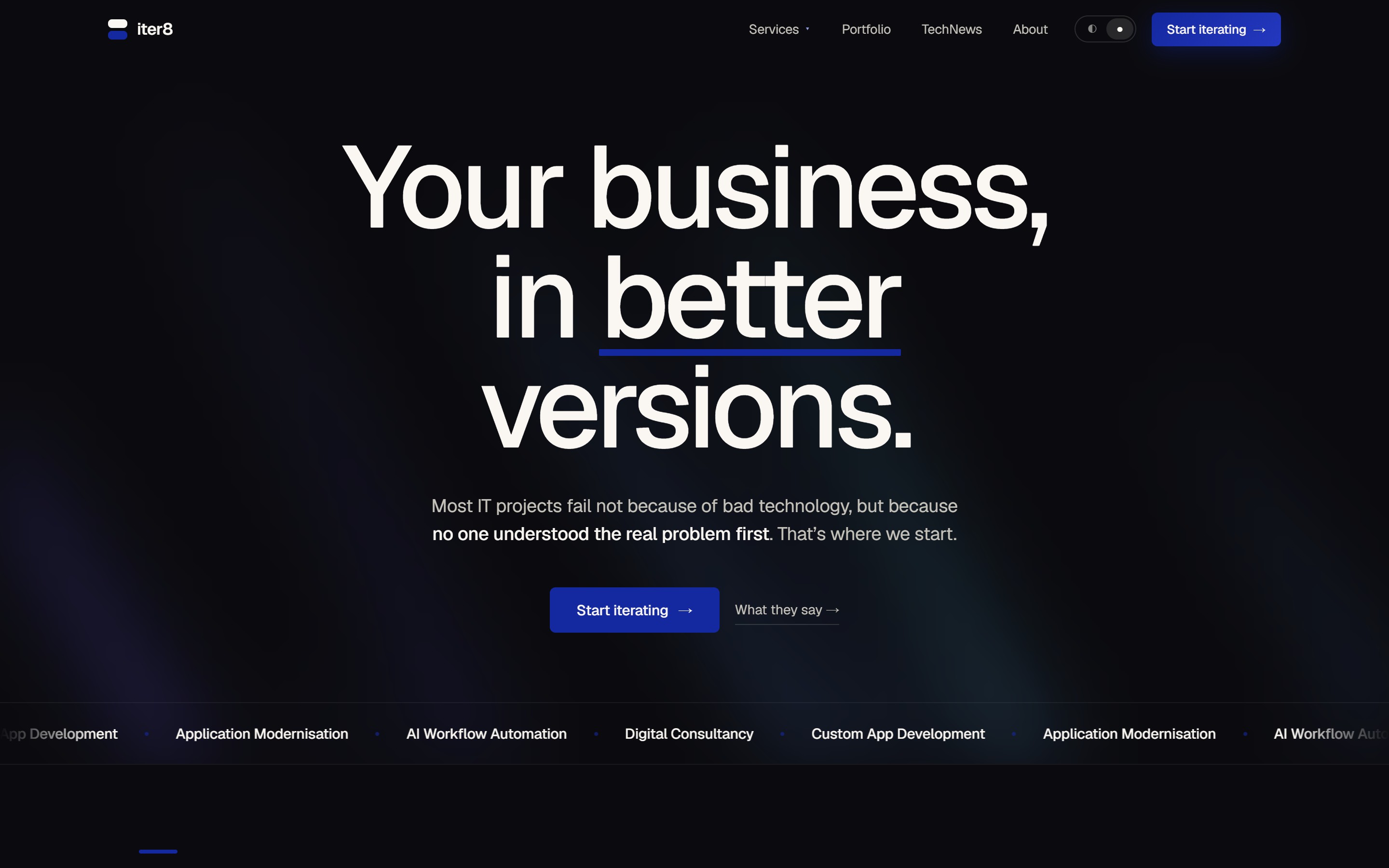 The iter8 homepage on desktop