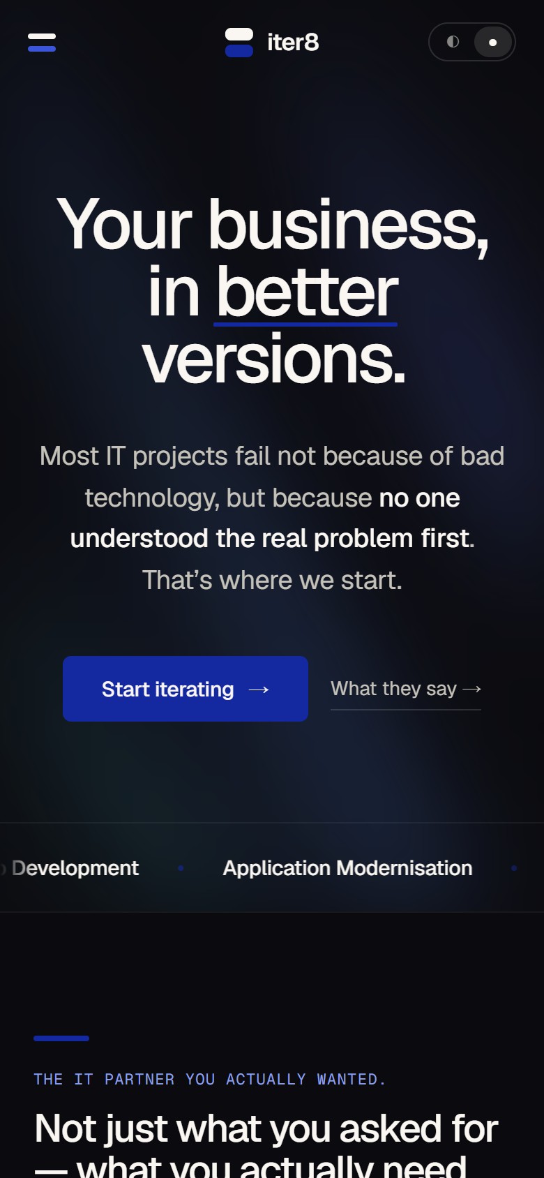 The iter8 homepage on mobile